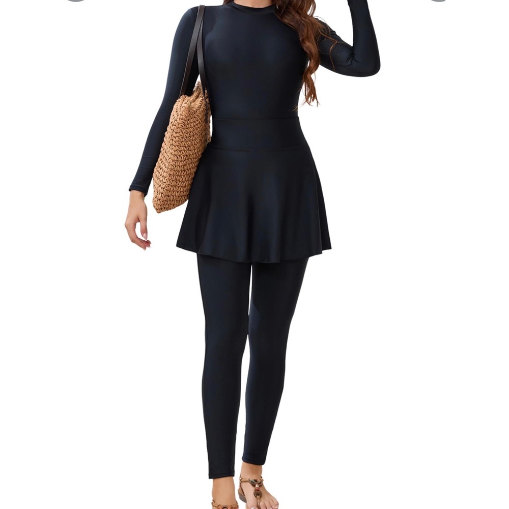 OBEEII 3-Piece Rash Guard Swimsuit Women Small Black New Modest Full Coverage